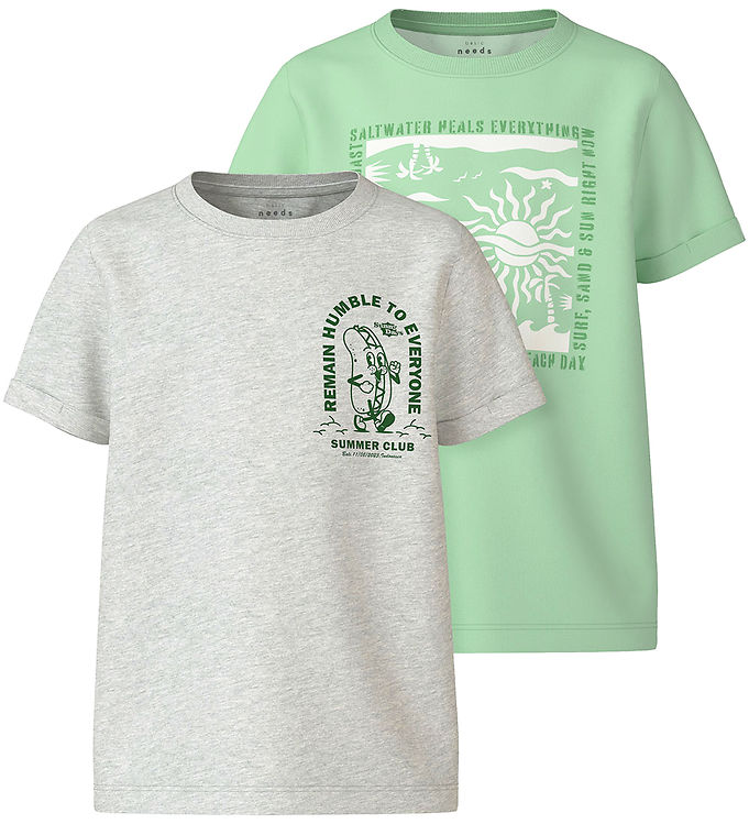 Name It T-shirt – NkmVux – 2-Pak – Honeydew/Light Grey Melange