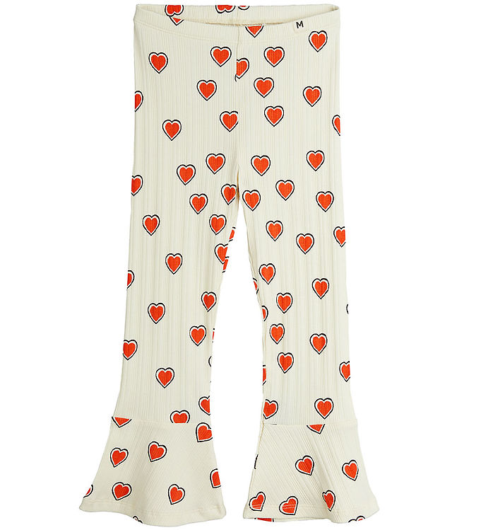 Mini Rodini Bukser – Rib – Offwhite m. Hjerter