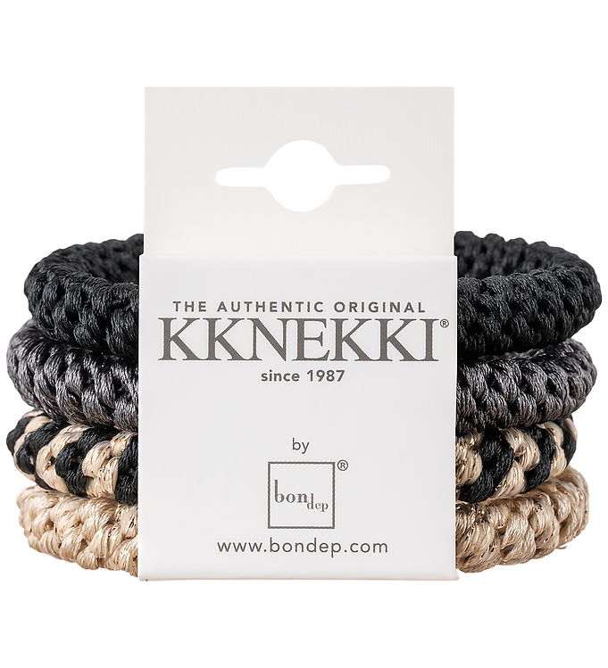 Kknekki Hårelastikker – 4-pak – Sort/Beige/Grå
