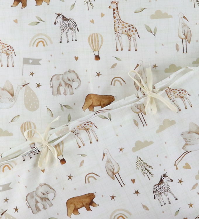 Nørgaard Madsens Sengetøj – Voksen – Beige m. Striber/Zoo Dyr
