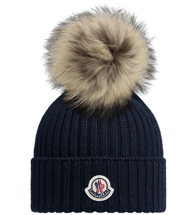 Moncler Hue – Uld – Navy m. Imiteret Pelskvast