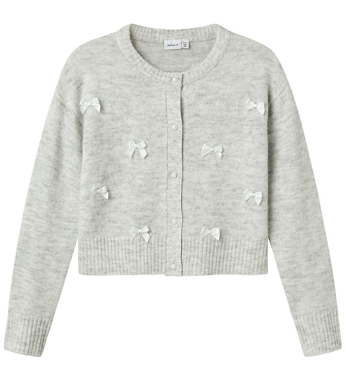 Name It Cardigan - Strik - NkfKarin - Lysegråmeleret/Sløjfer