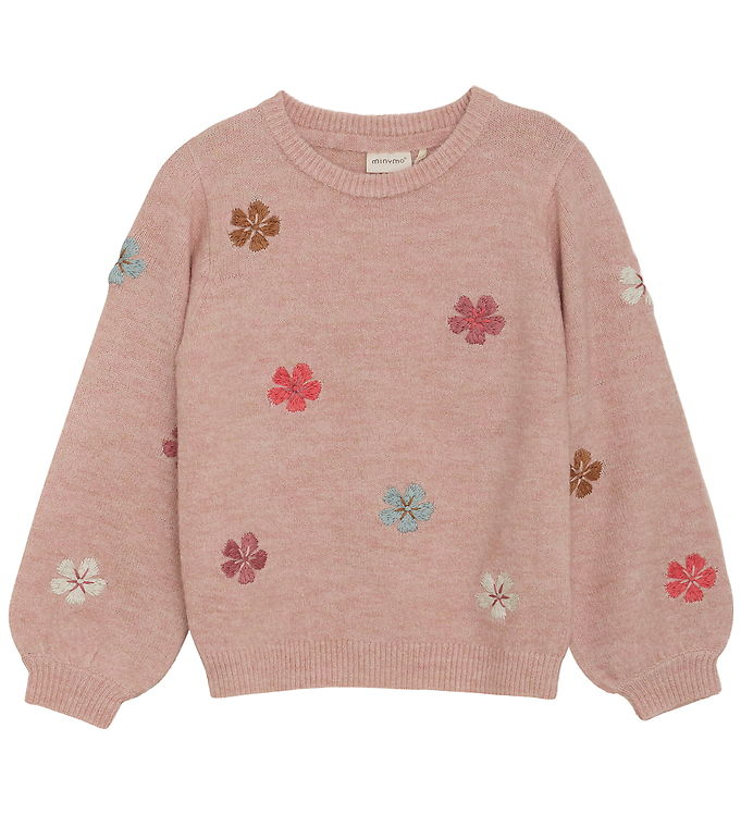 Minymo Bluse - Strik - Misty Rose m. Blomster