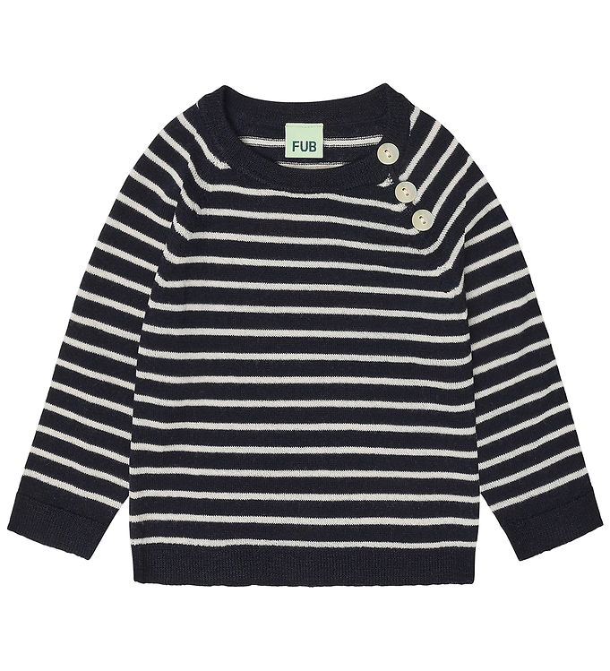 FUB Bluse - Strik - Uld - Dark Navy/Ecru