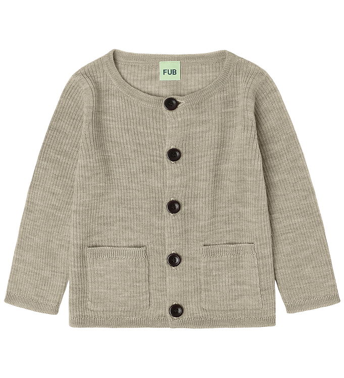 FUB Cardigan - Rib - Strik - Uld - Oat Melange