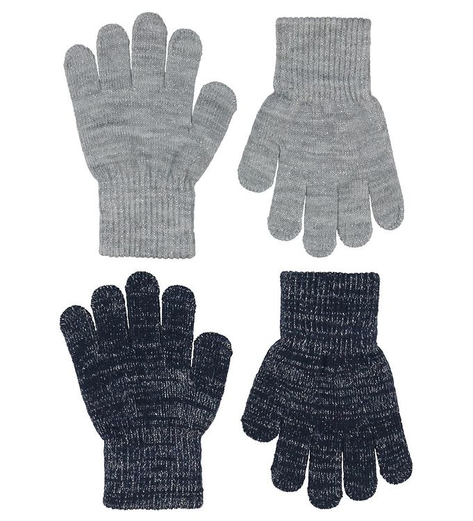 Image of Melton Handsker - Strik - 2-pak - Grå/Navy m. Glimmer (232342-1147139)