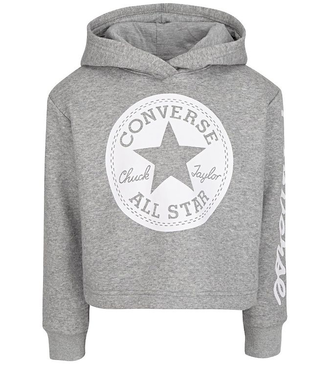 Converse Hættetrøje - Cropped - Grey Heather m. Logo