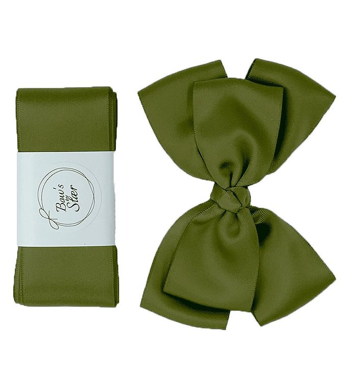 Bows By Stær Dåbsbånd m. Sløjfe - Satin - Double Bow - Moss