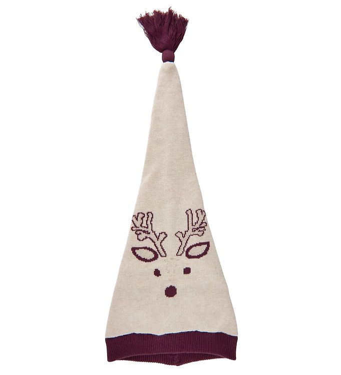 #3 - Minymo Nissehue - Strik - Pixie - Beige Melange m. Rensdyr/Kvast