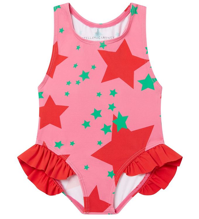 #3 - Stella McCartney Kids Badedragt - UV50+ - Pink/Rød m. Stjerner