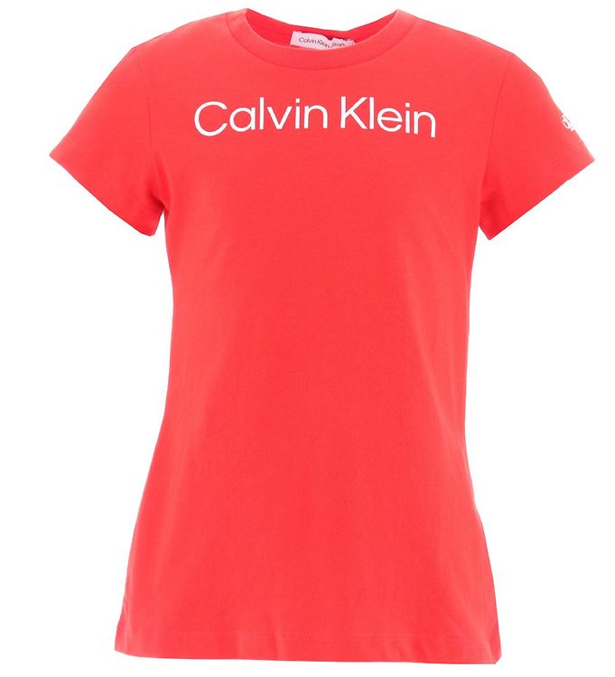 Image of Calvin Klein T-shirt - Silver Logo - Slim - Fierca Red/Silver - 10 år (140) - Calvin Klein T-Shirt (244065-2551931)