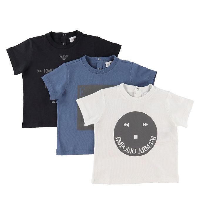Emporio Armani T-shirt - 3-pak - Blå/Hvid/Navy m. Refleks