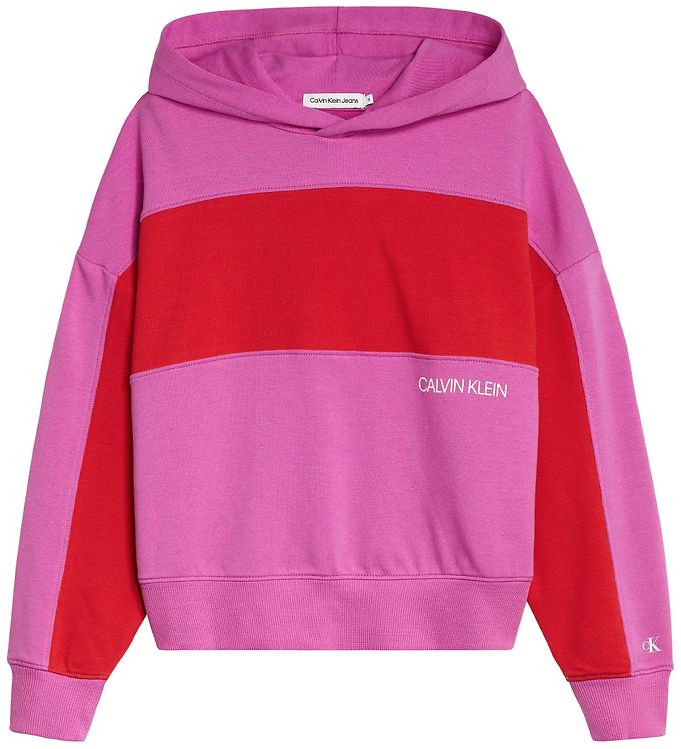 12: Calvin Klein Hættetrøje - Colour Block - Lucky Pink/Red