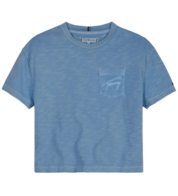 Tommy Hilfiger TShirt  Script Pocket  Blue Crush