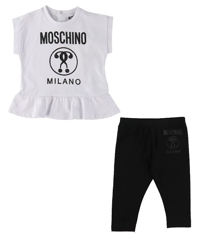 Moschino T-shirt/Leggings - Hvid/Sort m. Sort/Similisten