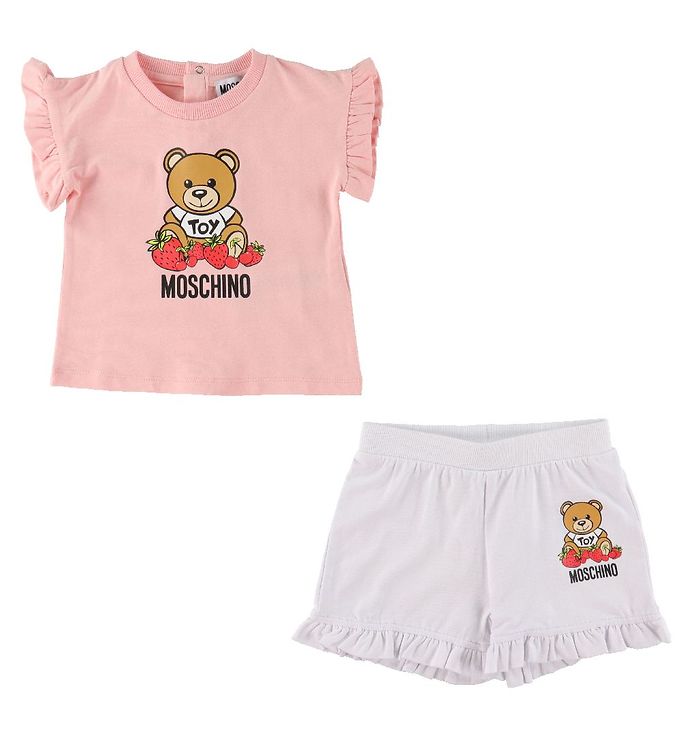 17: Moschino T-Shirt/Shorts - Rosa/Hvid m. Print