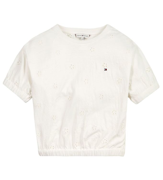 Image of Tommy Hilfiger T-Shirt - Broderie Anglaise - Hvid - 7 år (122) - Tommy Hilfiger T-Shirt (251791-2862235)