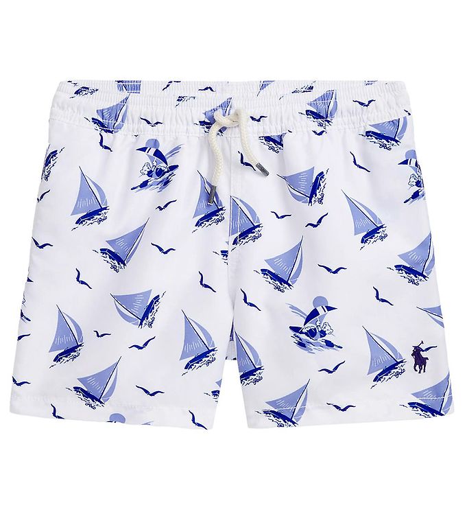 Image of Polo Ralph Lauren Badeshorts - Lighthouse - Hvid/Blå m. Sejlskib - 2 år (92) - Polo Ralph Lauren Badetøj (252832-2874147)