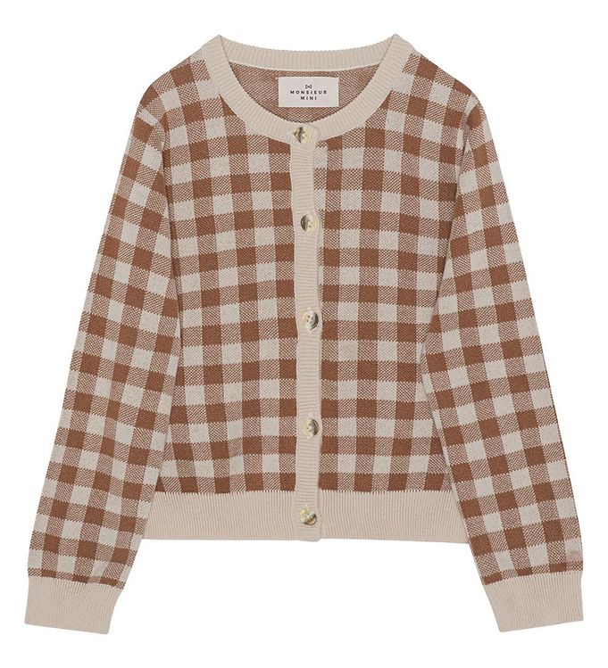 Image of Monsieur Mini Cardigan - Gingham - Offwhite/Toffee (260044-3074699)