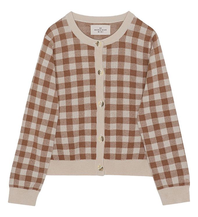 Monsieur Mini Cardigan - Gingham Offwhite/Toffee unisex