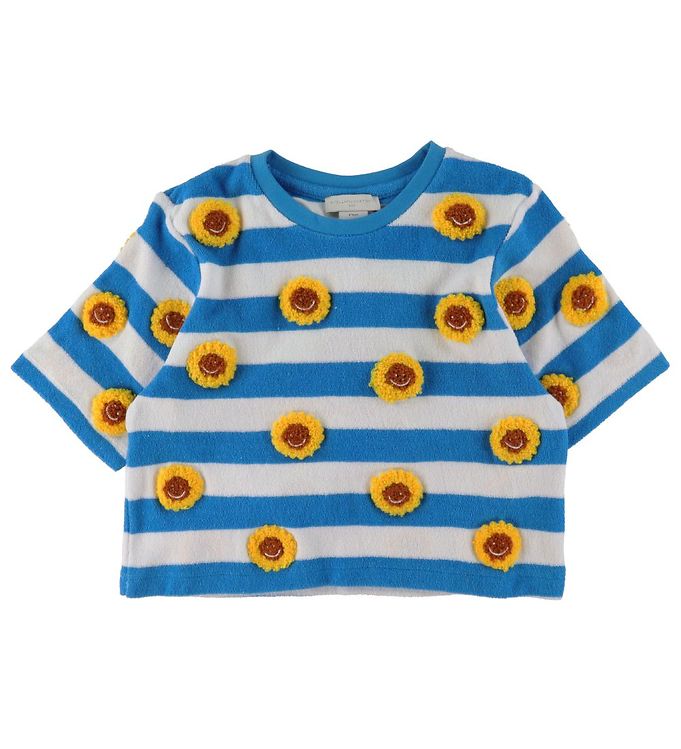 Stella McCartney Kids T-Shirt - Frotté - Blå/Hvidstribet m. Blom