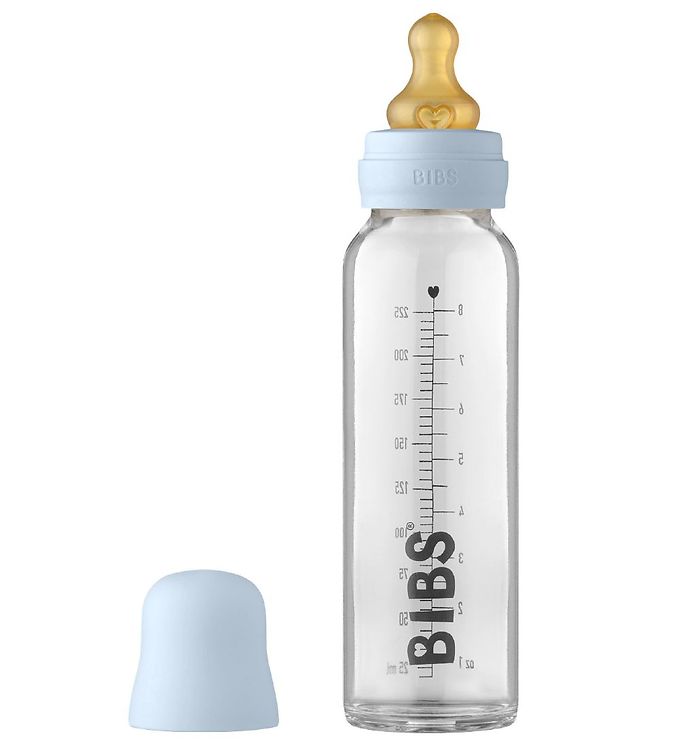 Bibs Sutteflaske - Glas 225 ml Naturgummi Baby Blue unisex