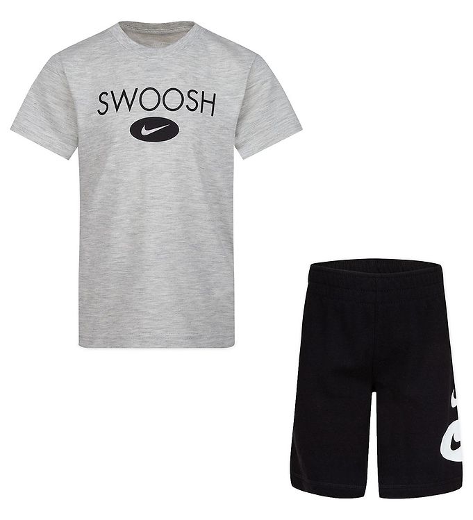 18: Nike Shortssæt - T-shirt/Shorts - Swoosh - Sort/Grå