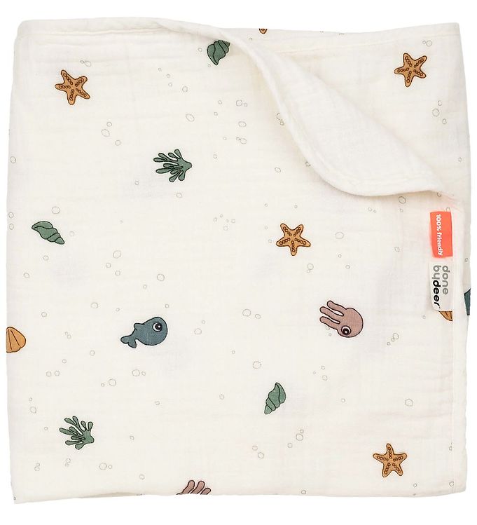Image of Done by Deer Babysvøb - 100x100 cm - Sea Friends - Beige (265604-3452311)