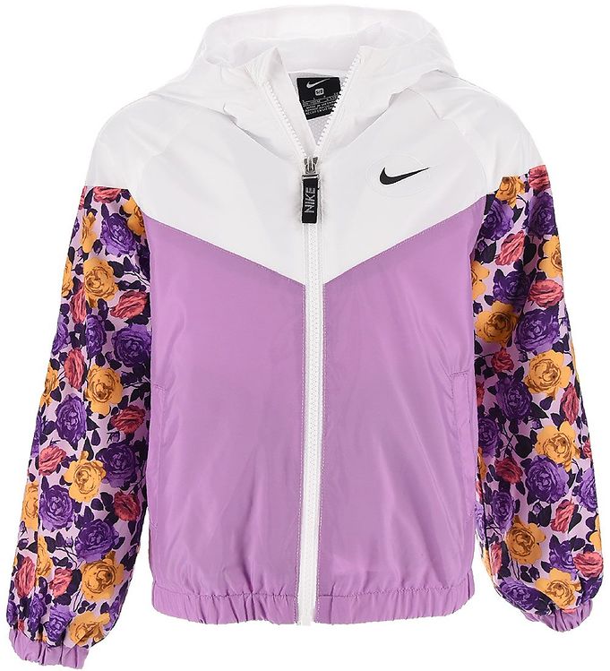 5: Nike Jakke - Floral Windrunner - Hvid/Lilla