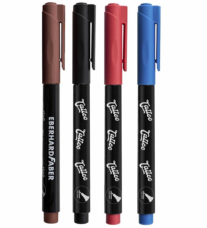 Image of Faber-Castell Tattoo Tusch m. Skabeloner - One-Liner - 4 Farver - OneSize - Eberhard Faber Tusch (266297-3462438)