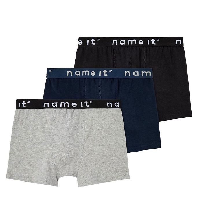 Name It Boxershorts 3-pak Sort Grå Navy Til Drenge 110