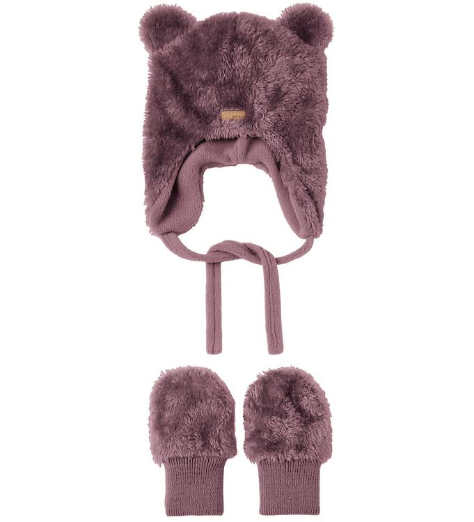 #2 - Name It Sæt - Hue/Luffer - Fleece - NbnMatuta - Nocturne