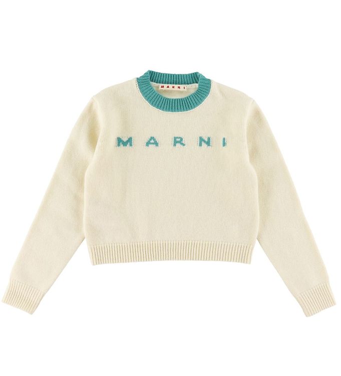 Marni Bluse Uld Cropped Hvid Turkis