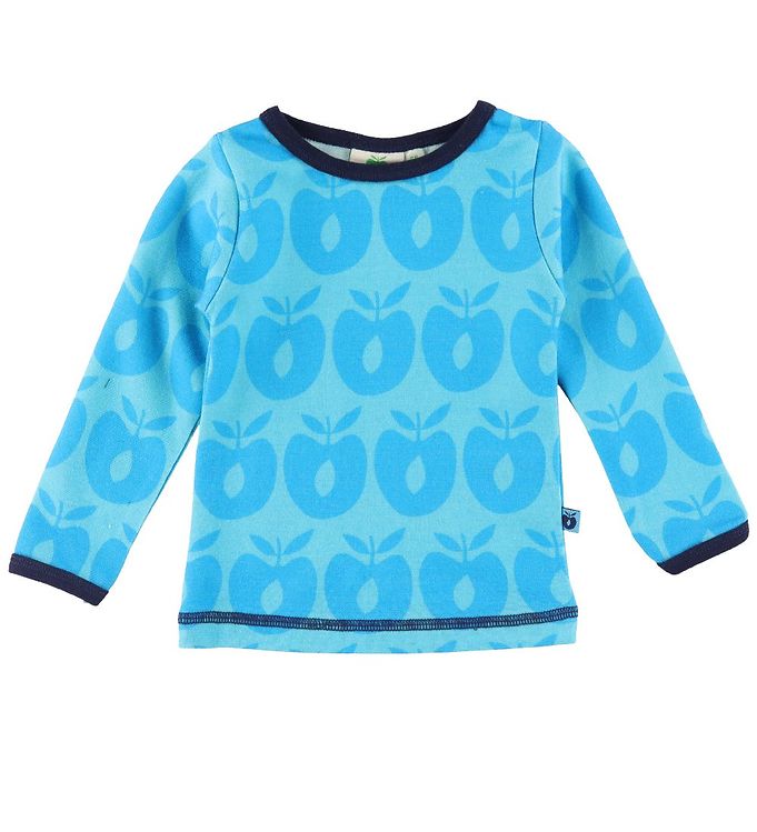 10: Småfolk Bluse - Uld - Retro Apple - Blue Atoll