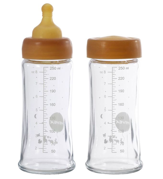 Hevea Sutteflasker Glas Med Bred Hals 250 ml 2-Pak