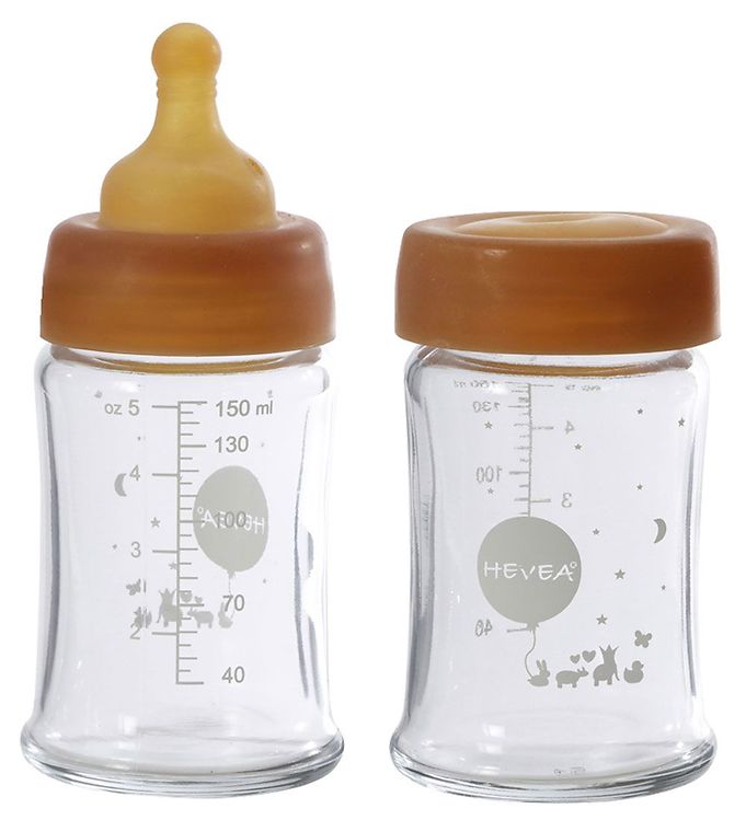 Hevea Sutteflasker Glas Med Bred Hals 150 ml 2-Pak