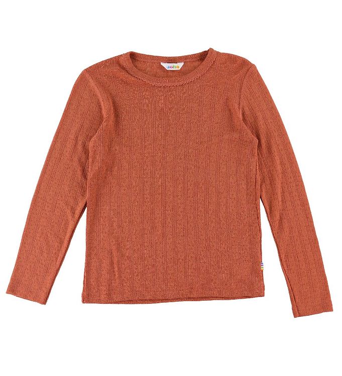 11: Bluse orange uld-silke med ribform og blondekant