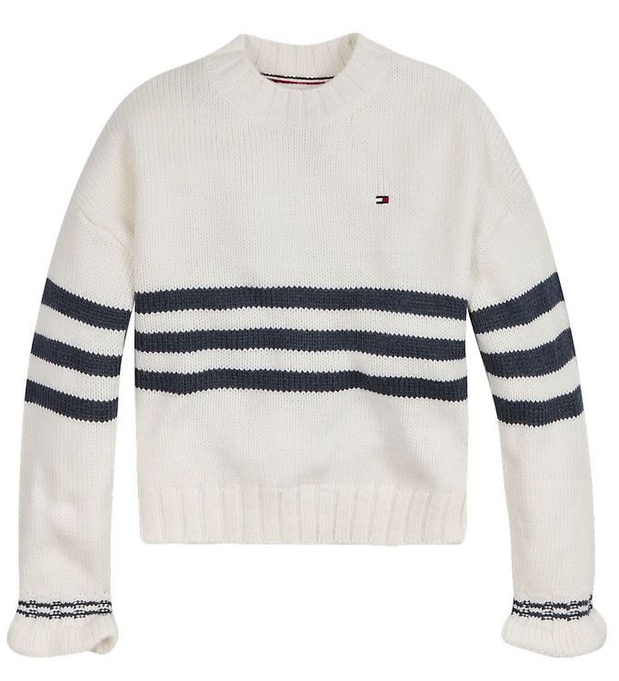 Smøre Udgravning Deltage Tommy Hilfiger Bluse - Strik - Prep Stripe Sweater - Ivory Pedal