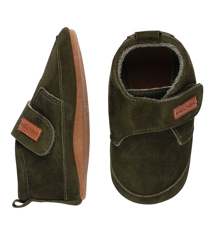 Melton Hjemmesko - Suede Slippers m. Velcro - Olive