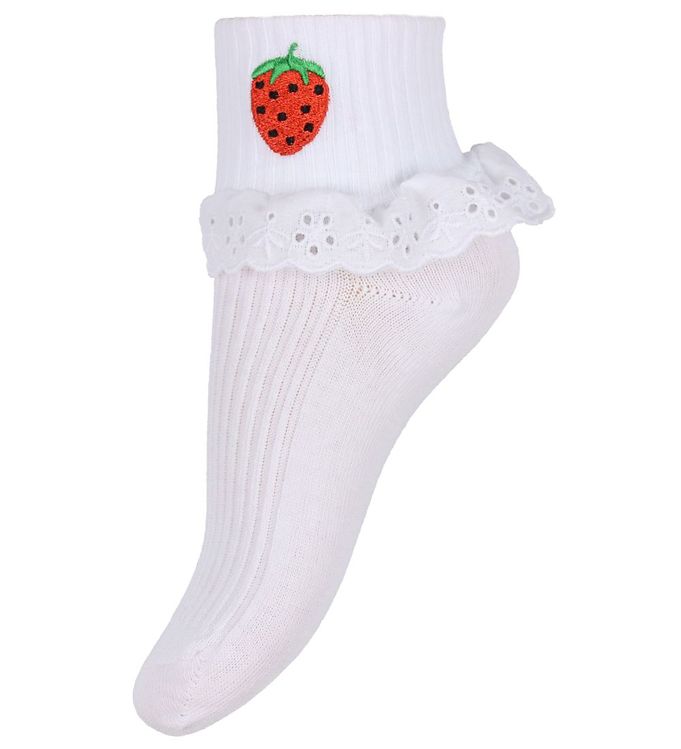 4: Mini Rodini Strømper - Strawberries Lace - Hvid