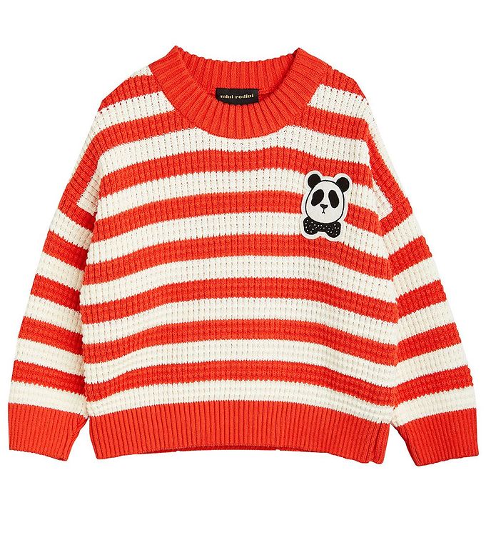 Image of Mini Rodini Sweater - Strik - Panda - Rød/Hvid - 92/98 - Mini Rodini Sweatshirt (284376-4040552)