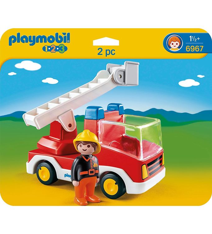 Image of Playmobil 1.2.3 - Brandbil Med Stige - 6967 - 2 Dele - OneSize - Playmobil Legetøj (284726-4045240)