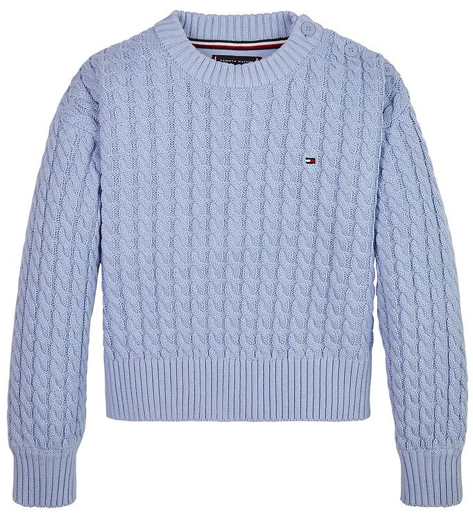 I modsætning til Søndag tornado Tommy Hilfiger Bluse - Strik - Cable Sweater - Pearly Blue