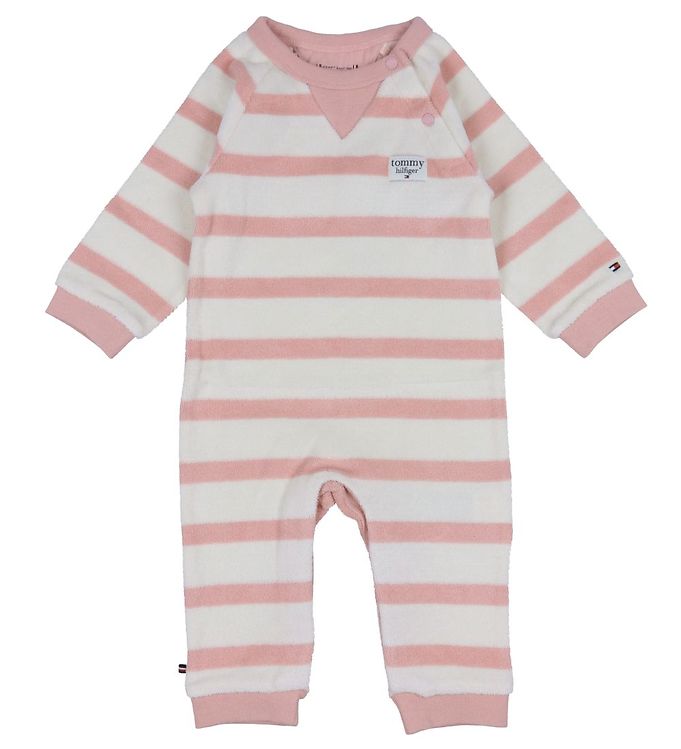 Tommy Hilfiger Heldragt - Baby Striped Towelling - Rosa/Hvid