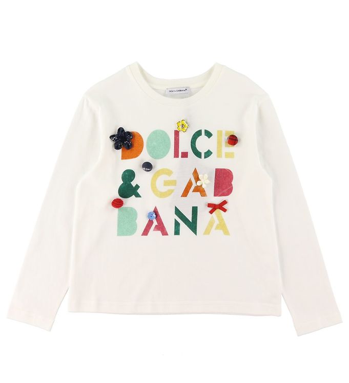 Dolce & Gabbana Bluse - Hvid m. Tekst/Knapper