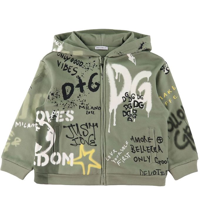 Dolce & Gabbana Cardigan - DG Skate - Støvet grøn m. Graffiti