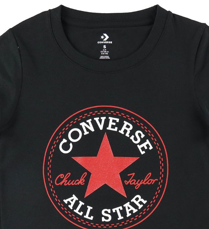 Converse T-shirt Sort m. Logo » Gratis hjemmelevering