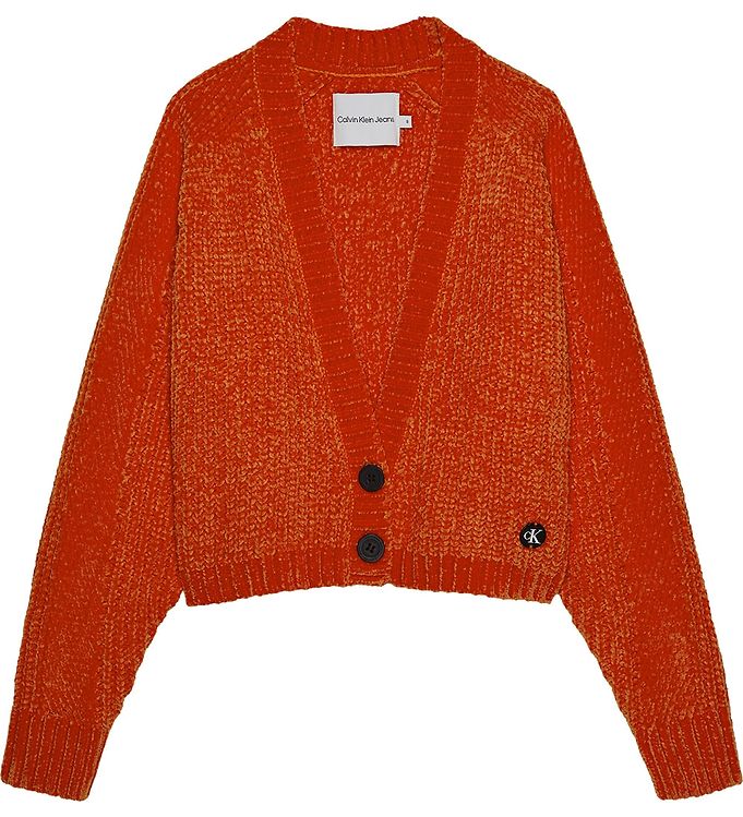 Image of Calvin Klein Cardigan - Velour - Chenille - Cropped - Coral Oran (269648-3519557)