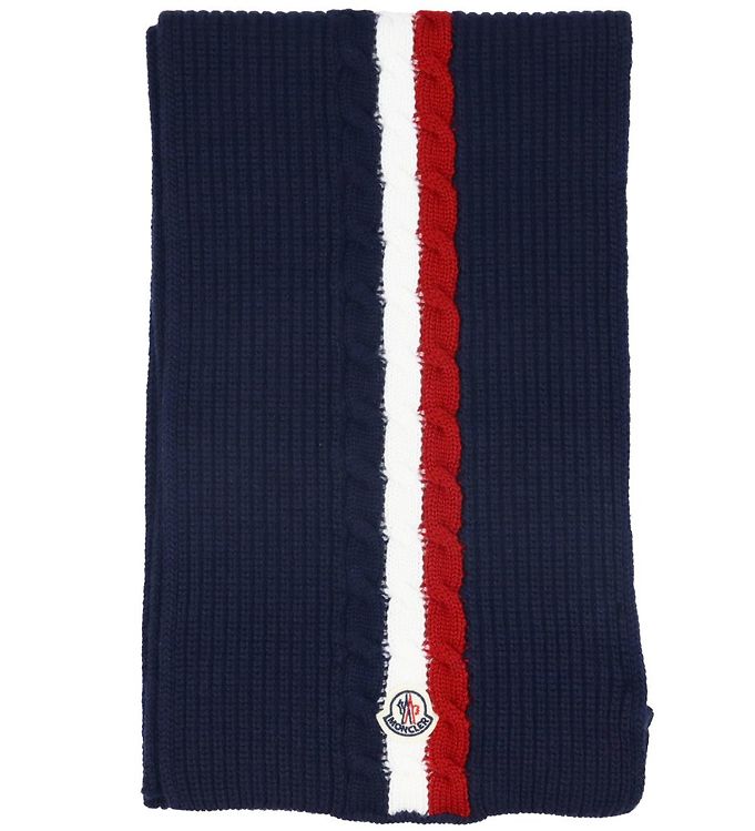 Moncler Halstørklæde - Uld - Navy m. Rød/Hvid