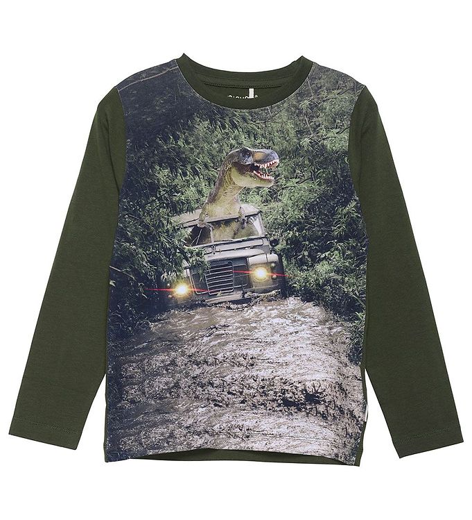 #3 - Minymo Bluse - Forest Night m. Dinosaur